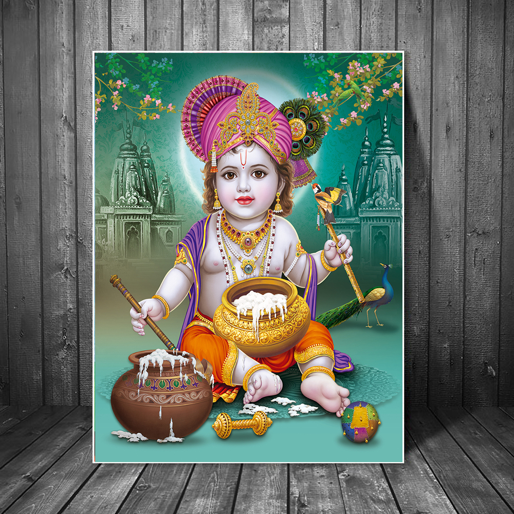 Hindu God Canvas Painting Lord Krishna Religious Hinduism Posters and Prints Baby God Wall Art for Home Decoration Cuadros Decor