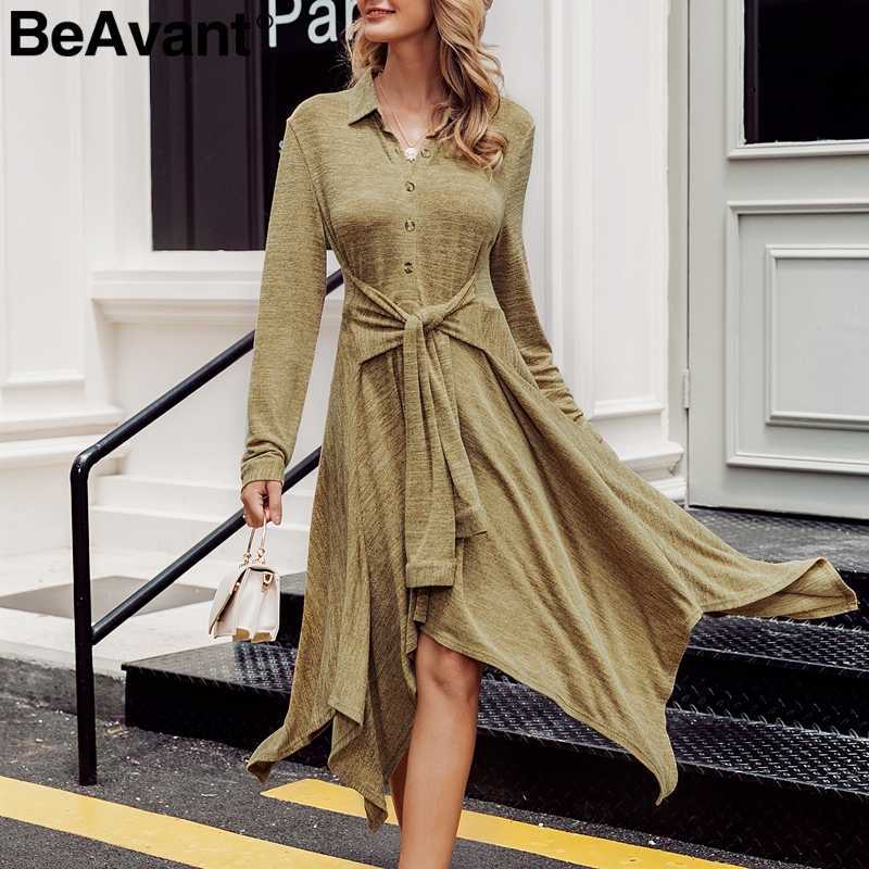 BeAvant Casual streetwear women shirt dress High waist sashes autumn female midi dresses Buttons office ladies winter vestidos 210709