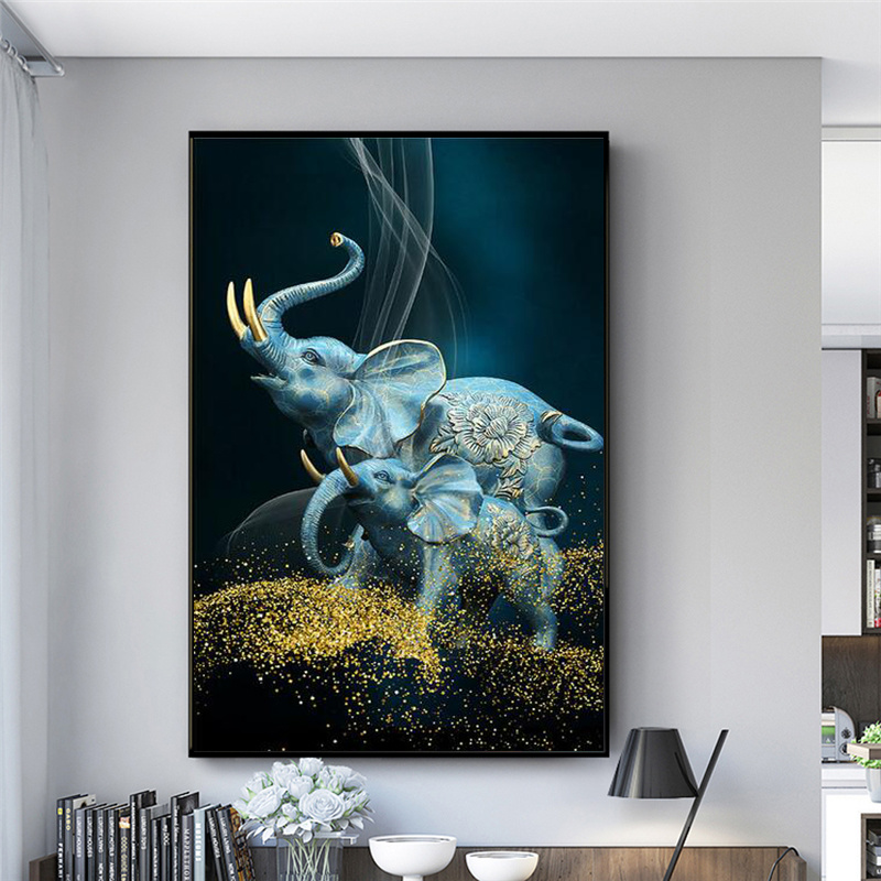 Geogerous Elephant Picture Wall Art Canvas Oil Painting Poster and Prints Abstract Animal Canvas Art for Livingroom Home Decor