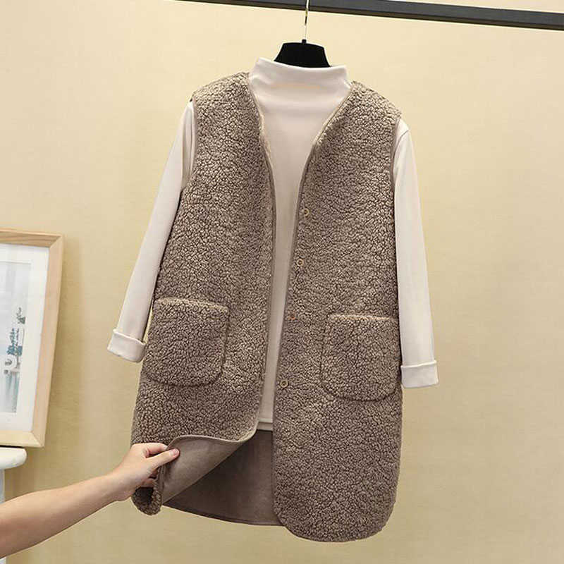 Autumn Long Vest Women Winter Thermal Waistcoat Warm Fleece Female Sleeveless Jacket Ladies s For 210819