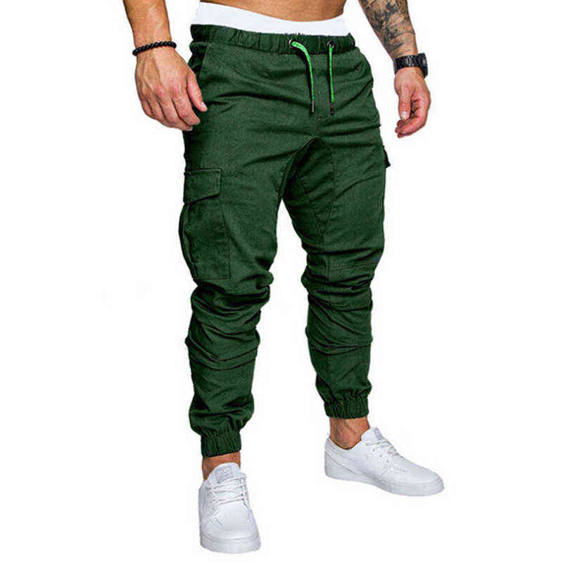 Autumn Men Pants Hip Hop Harem Joggers Pants Male Trousers Mens Solid Multi-pocket Cargo Pants Skinny Fit Sweatpants 211112