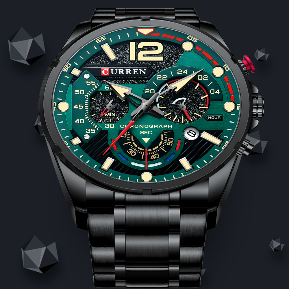 CURREN Watches Mens Sport Quartz Chronograph Wristwatches Luxury Stainless Steel Clock with Luminous Watch Relogio Masculinog, Black green
CURREN Watches Mens Sport Quartz Chronograph Wristwatches Luxury Stainless Steel Clock with Luminous Watch Relogio Masculinog, Black green