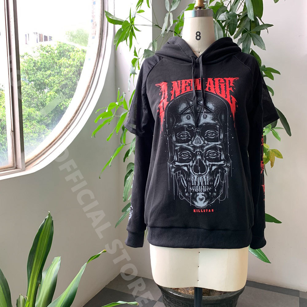 Rosetic Gothic Skull Print Black Hoodie Women Hooded Sweatshirt Large Sizes Casual Streetwear Hip Hop Oversized Hoodies 201028