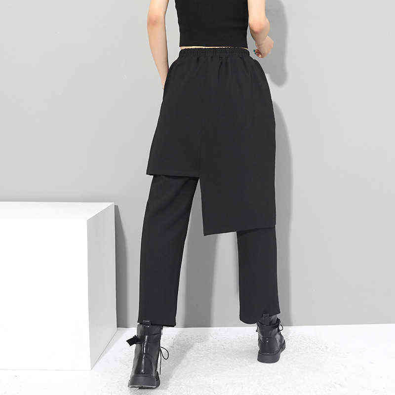 High Elastic Waist Black Irregular Long Harem Trousers Loose Fit Pants Women Fashion Spring Autumn 1DC430 211115