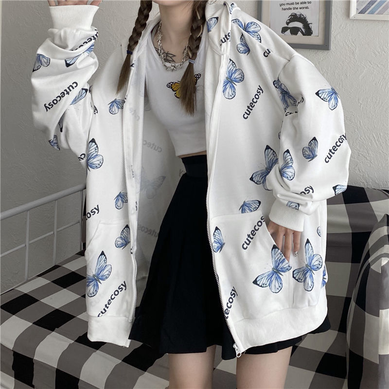 2021 New Harajuku Butterfly Print Hoodie with Zipper Women Sweatshirt Autumn Winter Oversized Hoodies Outerwear Plus Size Hid7, Big butterfly white 
2021 New Harajuku Butterfly Print Hoodie with Zipper Women Sweatshirt Autumn Winter Oversized Hoodies Outerwear Plus Size Hid7, Big butterfly white