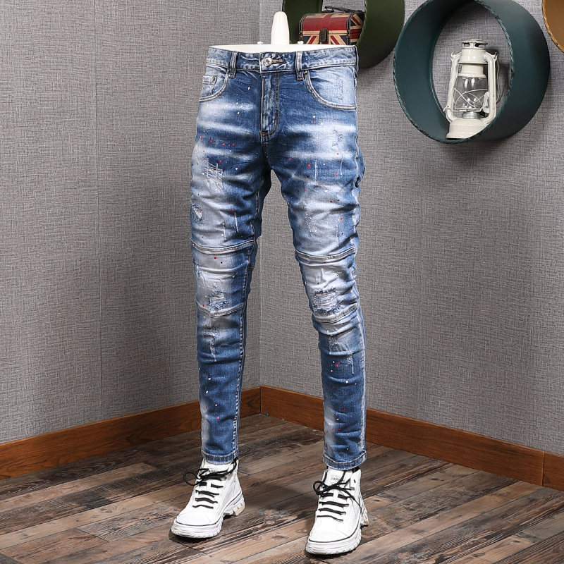 2021 New Autumn Light Blue Men's Little Feet Fashion Brand Stitching Broken Holes Slim Fit Jeans Men Erkek Jean Pantolon Tsq3
2021 New Autumn Light Blue Men's Little Feet Fashion Brand Stitching Broken Holes Slim Fit Jeans Men Erkek Jean Pantolon Tsq3