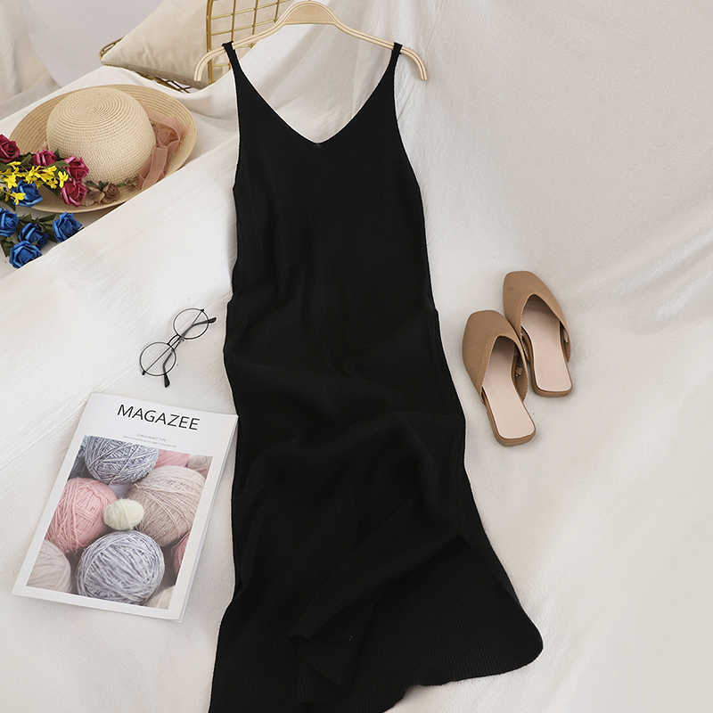 OCEANLOVE V Neck Solid Knitted Dresses Casual All Match Simple Fashion Korean Women Dress Elegant Vestidos Clothes 15517 210630