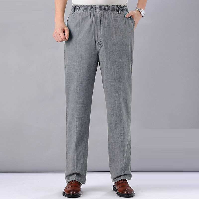 Men's High Waist Trausers Summer Pants Clothing Novelty Linen Loose Cotton Elastic Band Thin Work Vintage Wide Legs 210810