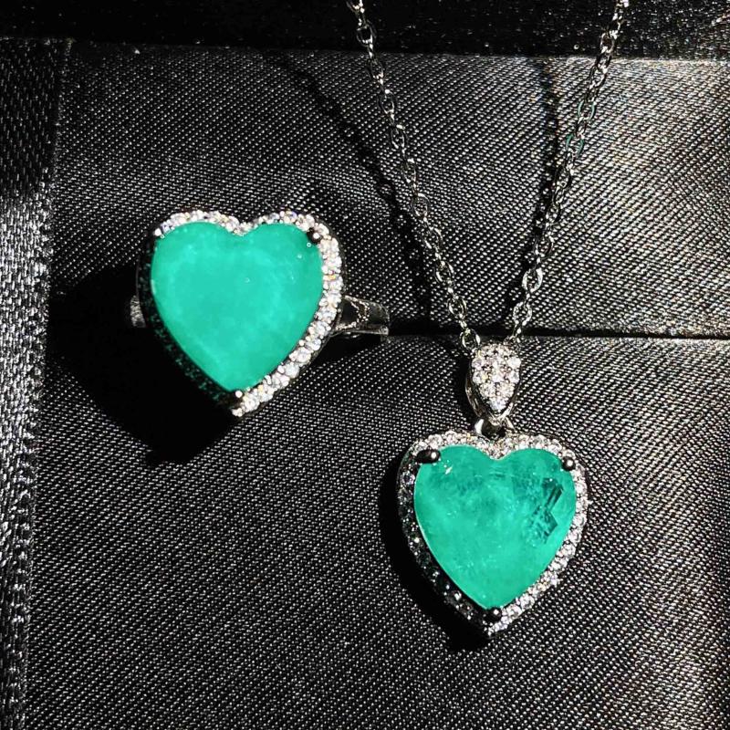 Earrings & Necklace Luxury 925 Sterling Silver Heart Paraiba Tourmaline Gemstone Pendant Necklace/Ring Wedding Jewelry Sets Wholesale
Earrings & Necklace Luxury 925 Sterling Silver Heart Paraiba Tourmaline Gemstone Pendant Necklace/Ring Wedding Jewelry Sets Wholesale
