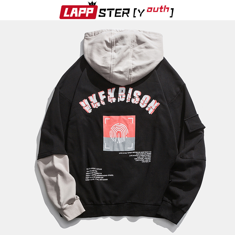 LAPPSTER-Youth Color Block Harajuku Sweatshirt New Arrival Streetwear Hip Hop Hooded Hoodies Mens Korean Fashions Clothing 201104