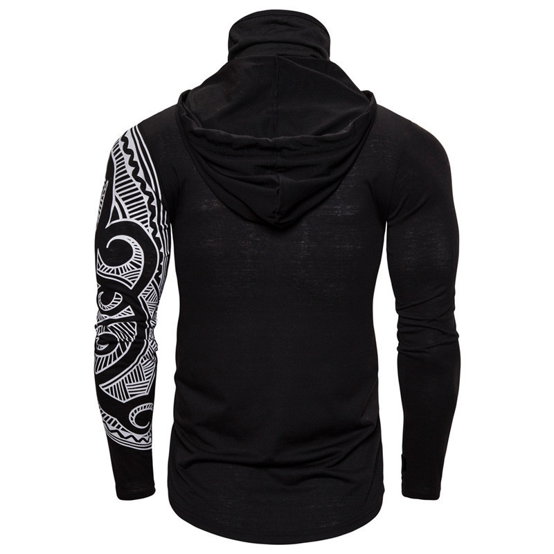 Long Sleeve Men's Hoodies with Print Mask Black Gray Elasticity Coat Moto Biker Style Cool Sweatshirts Men Thin Hoodies 201020