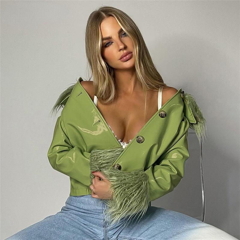 Women's Jackets Green Coat Faux Leather Jacket For Women Winter Coats With Fur Collar Cuff Outwear Cardigan, Black;brown
Women's Jackets Green Coat Faux Leather Jacket For Women Winter Coats With Fur Collar Cuff Outwear Cardigan, Black;brown