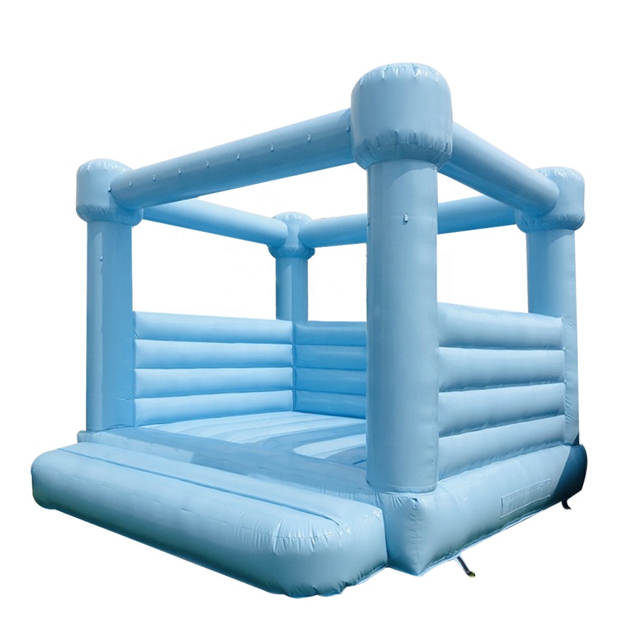 Pastel Light Blue Inflatable Bounce House White Wedding Bouncy Castle With Plato PVC Material For Kids Todders Party