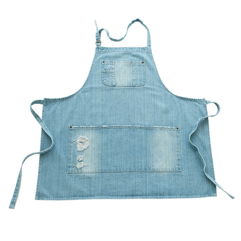 Professiona Korean Adjustable 100 Cotton Denim Apron Kitchen s For Woman Adult Baking Smock Chef Cafe Unisex Jeans 2109042383627