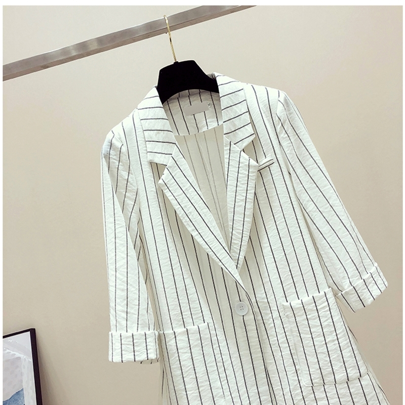 Single Breasted Striped Women Blazer Pockets Thin Jackets Female Blazers Outerwear Plus Size High Quality T200716