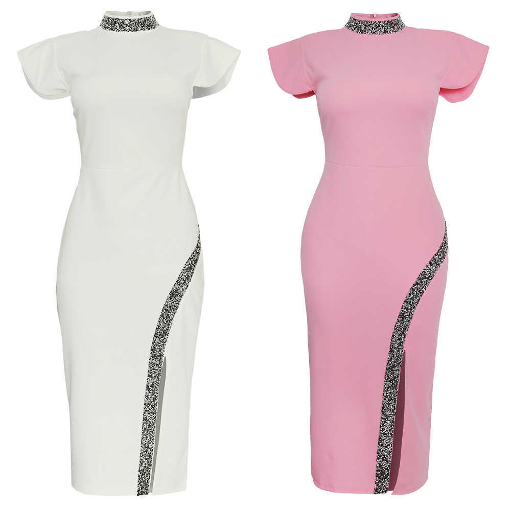 MD Sexy Bodycon Split Dresses Slim Solid Evening Party Dress Fashion Office Ladies Summer African Female Plus Size Clothing 210623