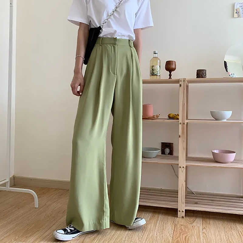 JMPRS Summer Loose Pants Fashion High Waist Thin Wideleg Simple Solid Black Casual Korean Trousers 211124Z
