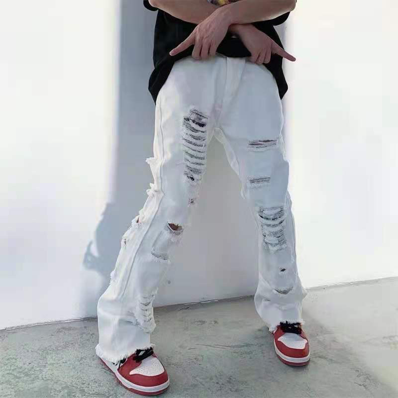 High Street Retro Hole Ripped Flare Pants Men and Women Washed Straight Oversize Denim Trousers Loose Hip Hop Jeans, Blue
High Street Retro Hole Ripped Flare Pants Men and Women Washed Straight Oversize Denim Trousers Loose Hip Hop Jeans, Blue