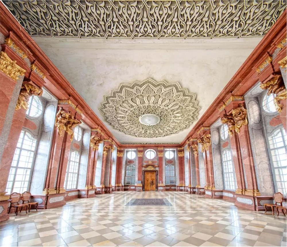Custom wallpaper 3d photo mural white European embossed simulation plaster ceiling background papel de pared