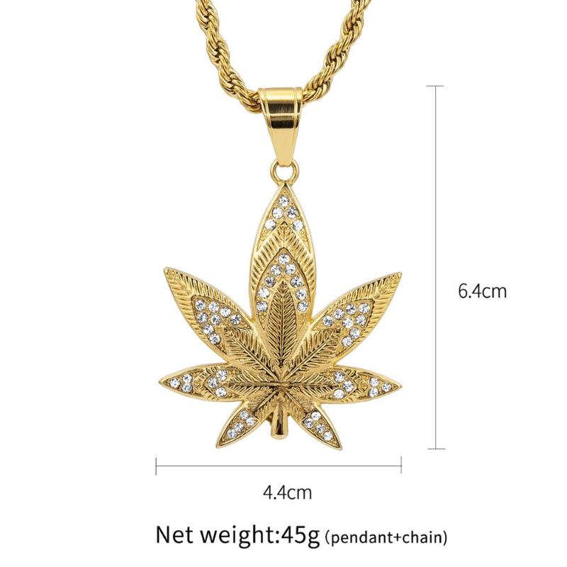 High-Quality Cold Color 316L Stainless Steel Leaf Pendants Long Link Chain Leaves Hip Hop Necklace for Women Men Rapper
