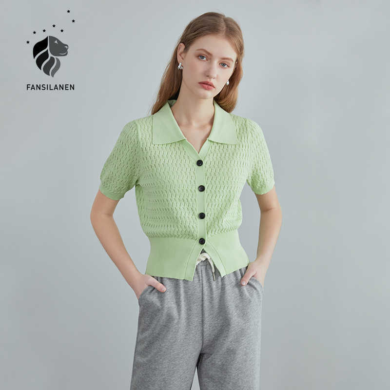 FANSILANEN Sweater Cardigan Thin Women's Summer V-neck Short-sleeved T-shirt POLO Neck Short Cut-out Top Cothes Women 210607, Khaki
FANSILANEN Sweater Cardigan Thin Women's Summer V-neck Short-sleeved T-shirt POLO Neck Short Cut-out Top Cothes Women 210607, Khaki