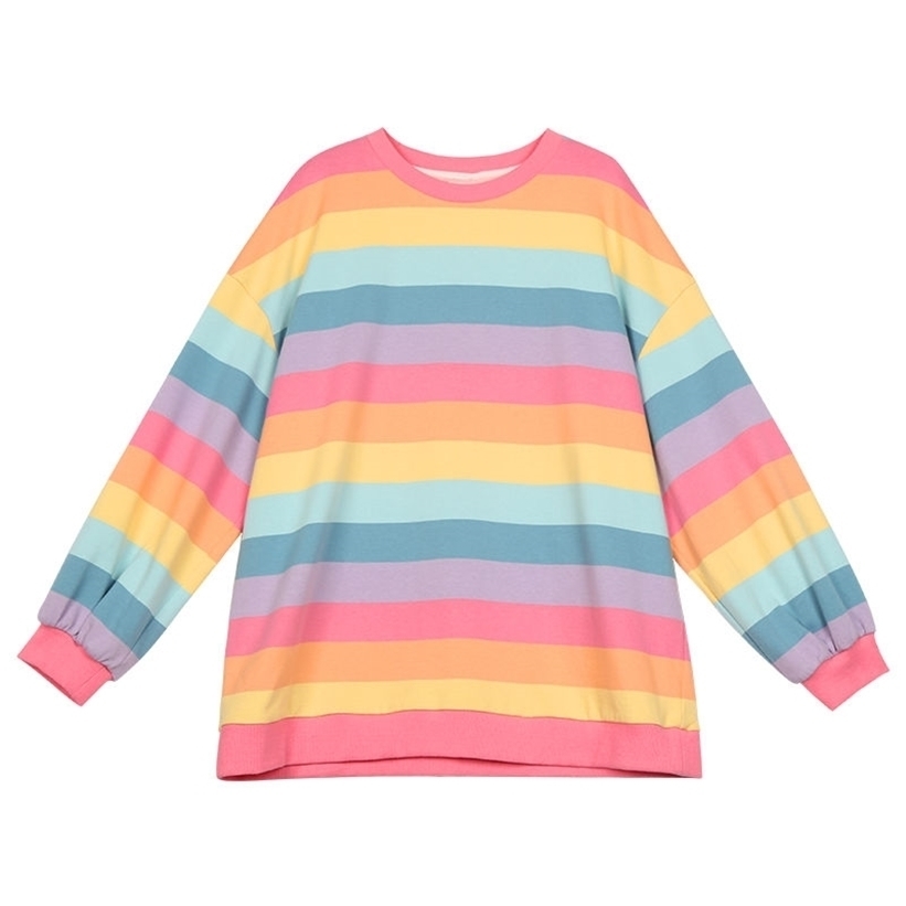 Deeptown Rainbow Kawaii Hoodies Korean Fashion Autumn Women Sweatshirts Women Loose Harajuku Hoodie Long Sleeve Clothes Women 201212