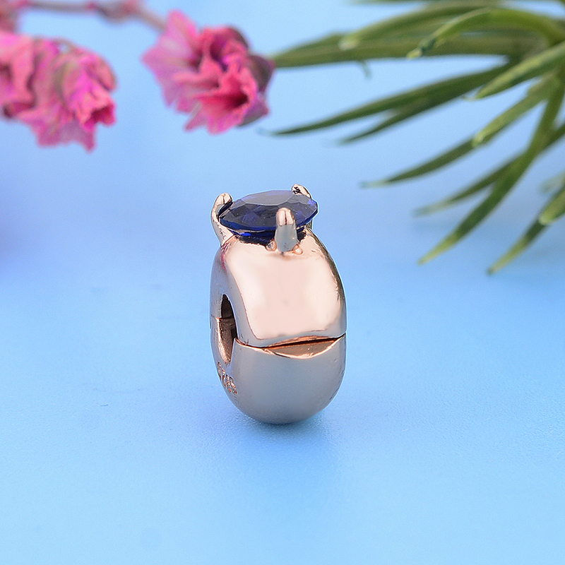 2021 Real 925 Sterling Silver Round Clip Charm Rose Gold Color Beads Fit Original Pandora Charm Bracelet Accessories DIY Making