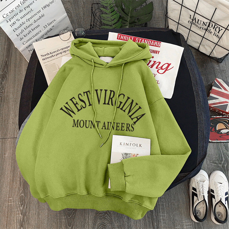 Women Winter Hoody Sweatshirt Letter 'west Virginia' Lady Pullover Harajuku Loose Student Wild Long Sleeve Female Coat Tops 201204