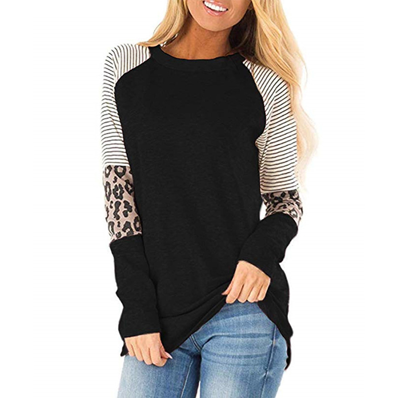 2020 Autumn New European and American Women's Amazon Round Neck Striped Long-sleeved Stitching Leopard Print Casual T-shirt Top, White
2020 Autumn New European and American Women's Amazon Round Neck Striped Long-sleeved Stitching Leopard Print Casual T-shirt Top, White