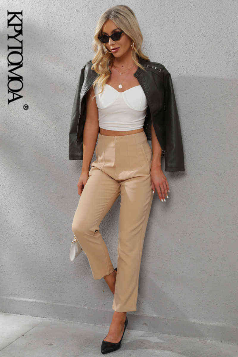 KPYTOMOA Women Chic Fashion With Seam Detail Office Wear Pants Vintage High Waist Zipper Fly Female Ankle Trousers Mujer 211115