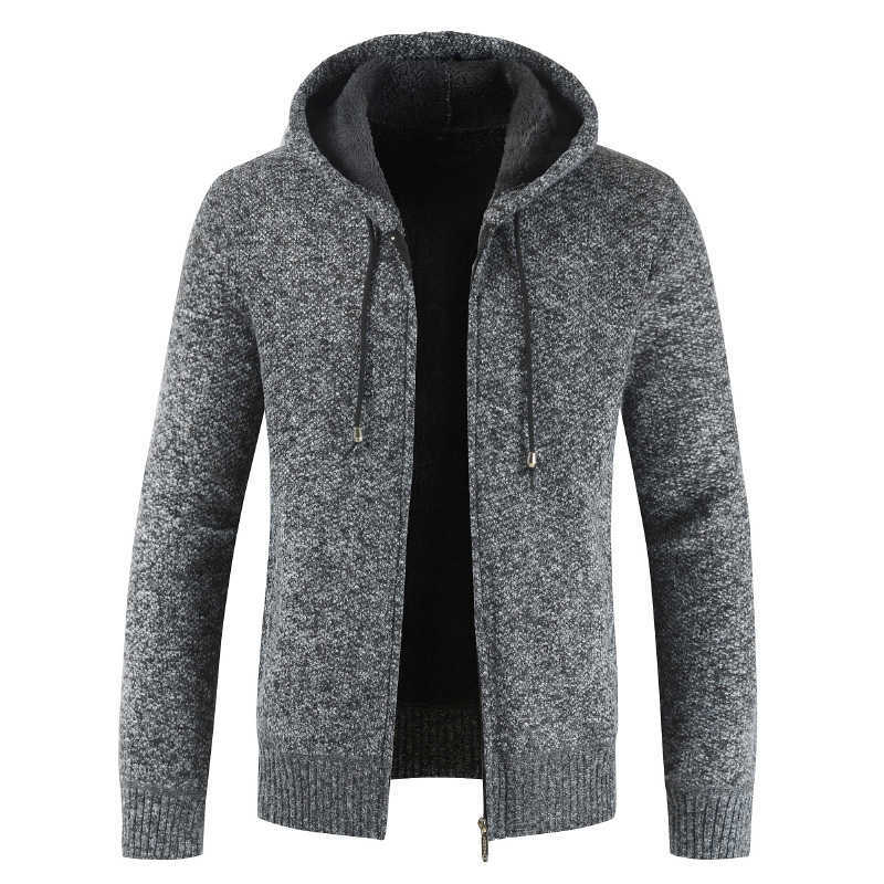 Men Autumn Casual Thick Warm Hooded Sweater Cardigan Jumper Men Winter Fashion Loose Fit Fleece Sweaters Knit Jacket 211008
