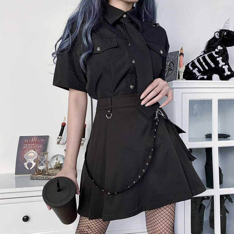 Harajuku Punk Gothic Black High Waist Skirts Women Sexy Patchwork Bandage Mini Female Streetwear 210619