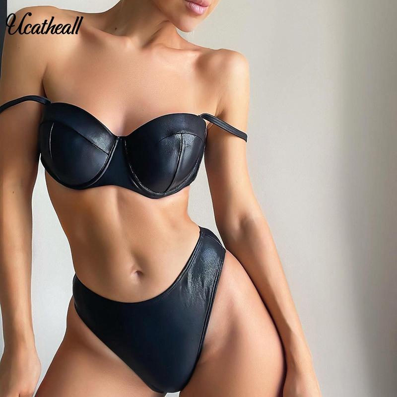 Women's Tracksuits Skinny PU Leather Faux Two Piece Set Women Sexy Halter Bra Tops+Bodycon Shorts Matching Outfit Bandage, Gray
Women's Tracksuits Skinny PU Leather Faux Two Piece Set Women Sexy Halter Bra Tops+Bodycon Shorts Matching Outfit Bandage, Gray
