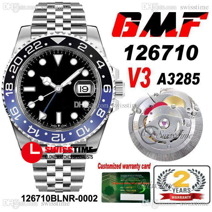 GMF V3 GMT II 126710 Cal A3285 Automatic Mens Watch Batman Blue Ceramic Bezel Black Dial 904L Steel Bracelet (Correct Hand Stack) Super Edit, Slivery;brown
GMF V3 GMT II 126710 Cal A3285 Automatic Mens Watch Batman Blue Ceramic Bezel Black Dial 904L Steel Bracelet (Correct Hand Stack) Super Edit, Slivery;brown