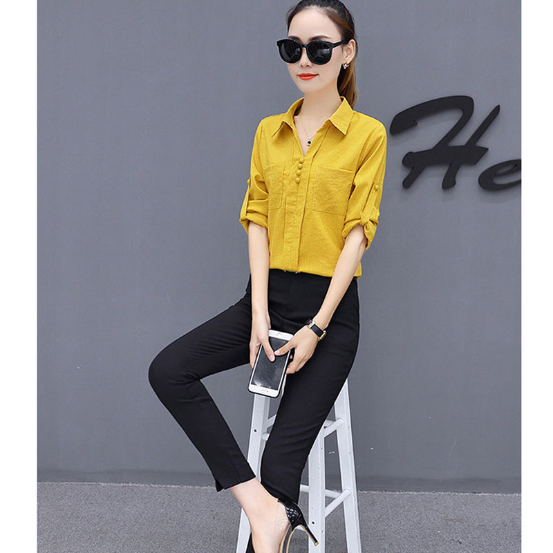 Office Work Wear OL Women Spring Summer Style Chiffon Blouses Shirts Lady Casual Long Sleeve Striped Blusas Tops DF1884 210225