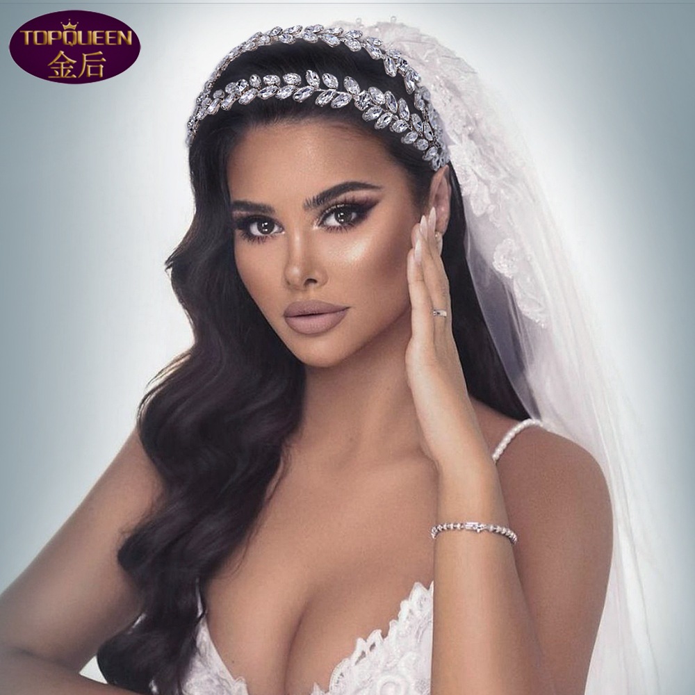 Double Row Diamond Bridal Tiara Baroque Beautiful Crown Bride Ladies Jewelry Diamond Crowns Bride Wedding Crown Accessories European Retro Palace Crow