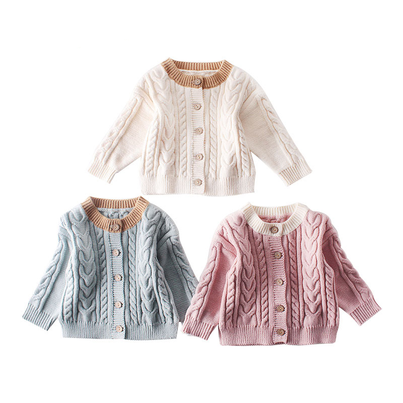 Autumn Girls Clothes Baby Knitted Romper Set Infant Newborn kids Cardigan Boys Sweater Cotton Jumpsuit 210309