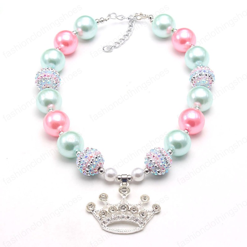 Fashion crown pendant necklace for kids girls handmade chunky bubblegum beaded necklace for child party gift