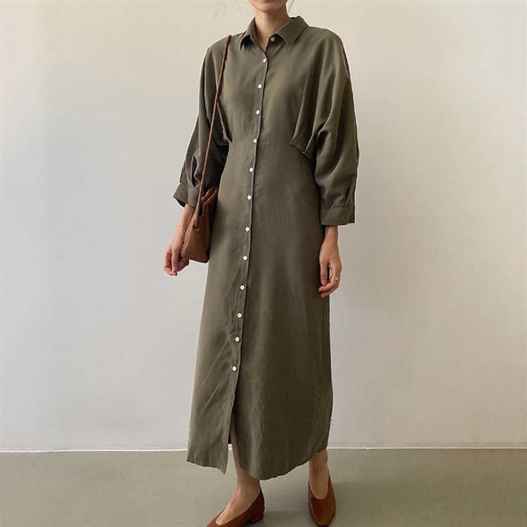 Solid Simple Turn Down Collar Single Breasted Lace Up Waist Lantern Sleeve Shirt Dresses for Women 210615, Green
Solid Simple Turn Down Collar Single Breasted Lace Up Waist Lantern Sleeve Shirt Dresses for Women 210615, Green