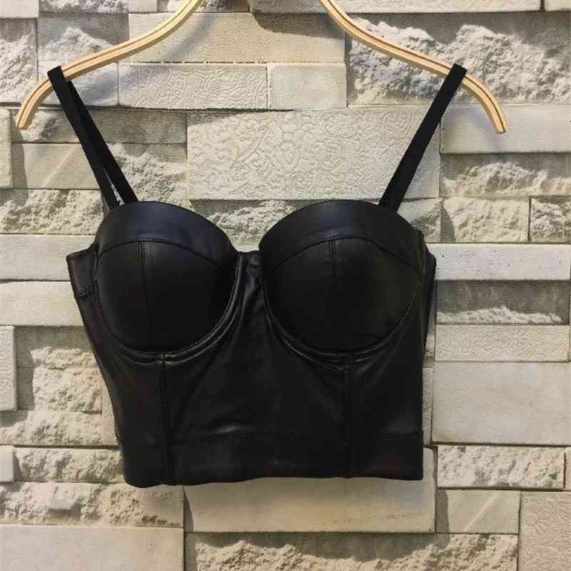 P164 Good Quality Cool Black PU leather Bralet Women's Bustier Bra Night Club Party Cropped Tube Top 210527