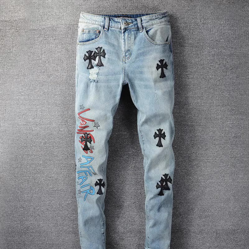 Trendy Brand High Street Personality Jeans Light Blue Cross Print Washed Pants Frayed Slim Feet Trendy Men Pants
Trendy Brand High Street Personality Jeans Light Blue Cross Print Washed Pants Frayed Slim Feet Trendy Men Pants