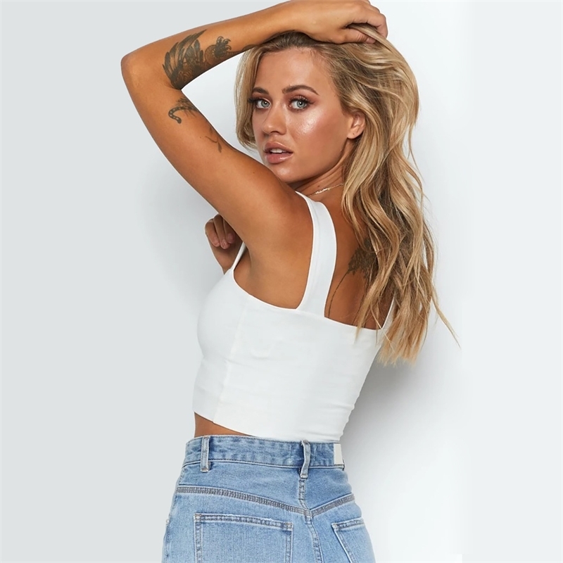 Women Tank Tops Square Neck Sleeveless Summer Crop Top White Women Black Casual Basic T Shirt Off Shoulder Cami Sexy Backless 210308