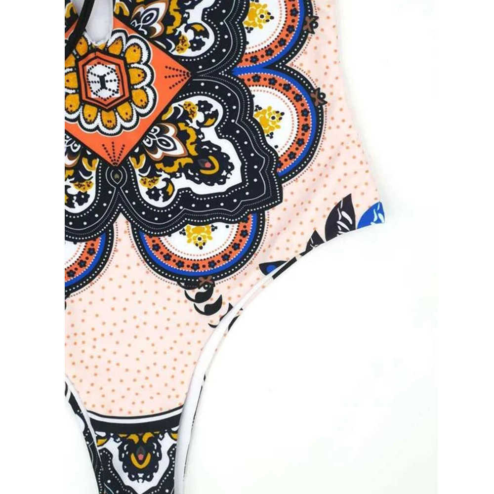 Vintage Print Swimsuit Women Swimwear Bandage Bodysuit Push Up Monokini Summer Bathing Suits Beach Wear 210625