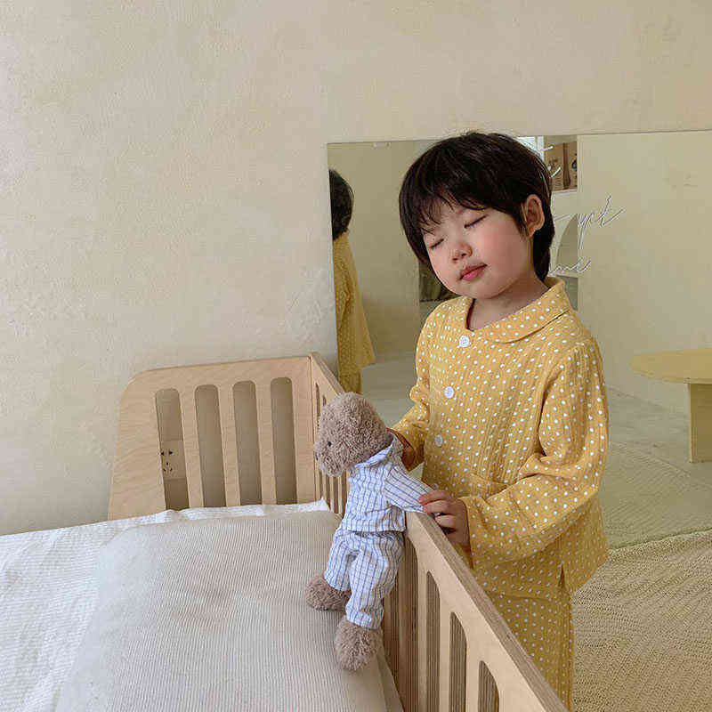Autumn Kids Pajamas Dot Girls Sleepwear Casual Nightclothes for Brothers and Sisters Linen 211130