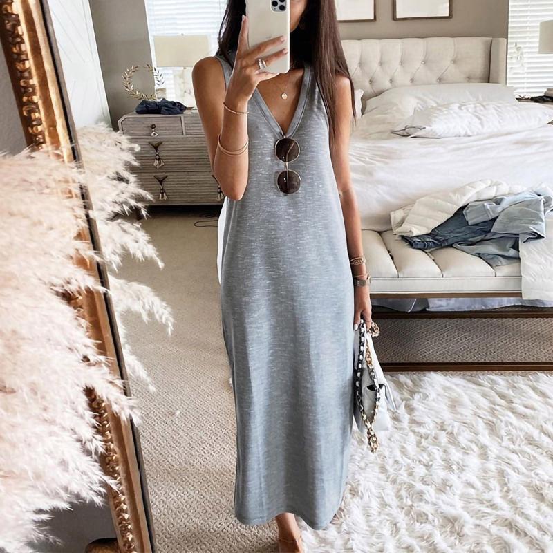 Casual Dresses US Style V Neck Loose Long Dress Summer Sleeveless Solid Color Cotton Women' Clothing 2021 Maxi Vestidos, Gray
Casual Dresses US Style V Neck Loose Long Dress Summer Sleeveless Solid Color Cotton Women' Clothing 2021 Maxi Vestidos, Gray