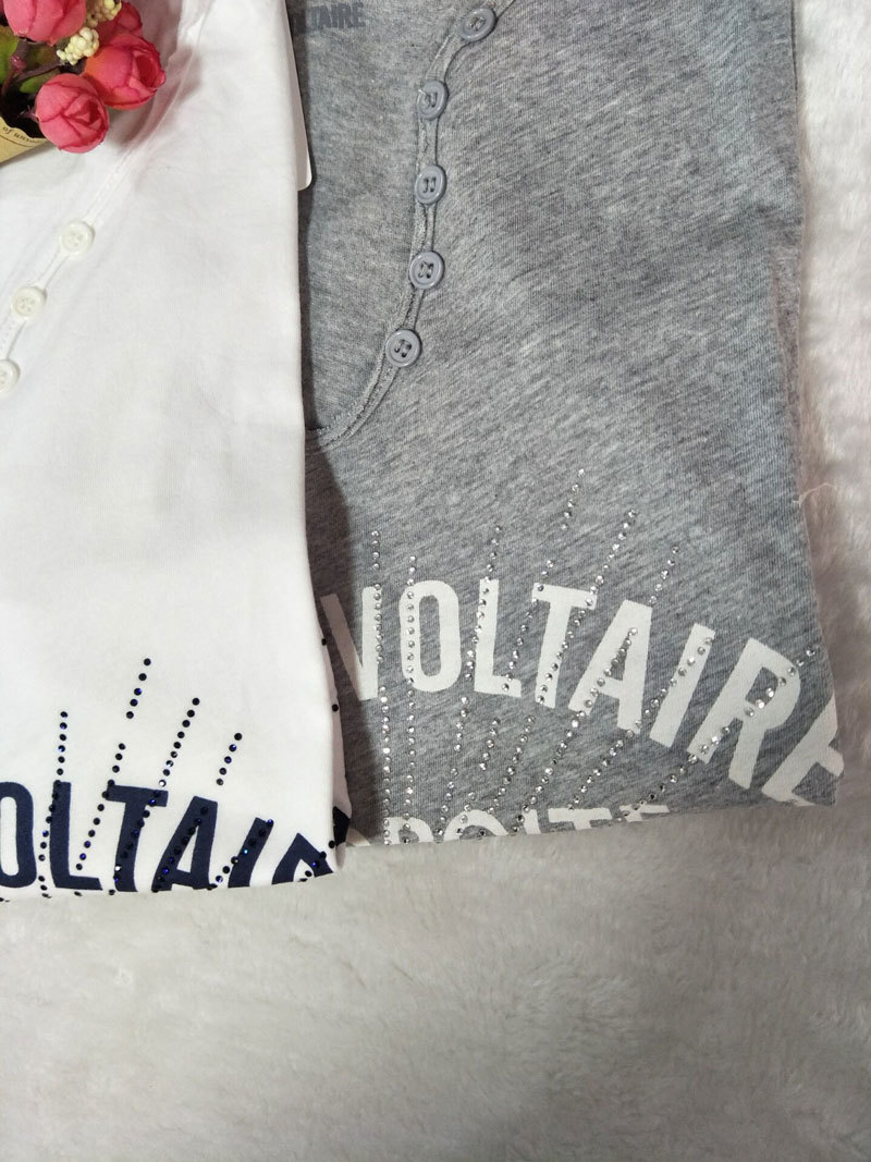 Women Tshirt Spring Summer Women Short Sleeve T-shirt with Letter Print Rhinestones and Buttons 210306