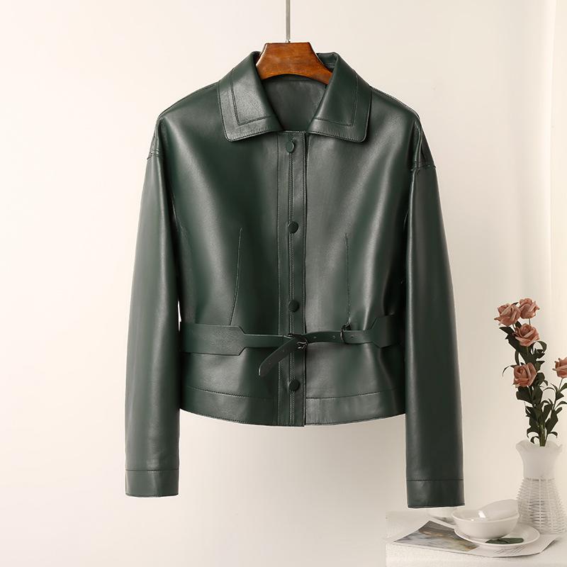 Women's Leather & Faux Four-color Autumn Casual Loose Lace-up Waist Short Coat Real High Quality Soft Jacket For Women, Green
Women's Leather & Faux Four-color Autumn Casual Loose Lace-up Waist Short Coat Real High Quality Soft Jacket For Women, Green