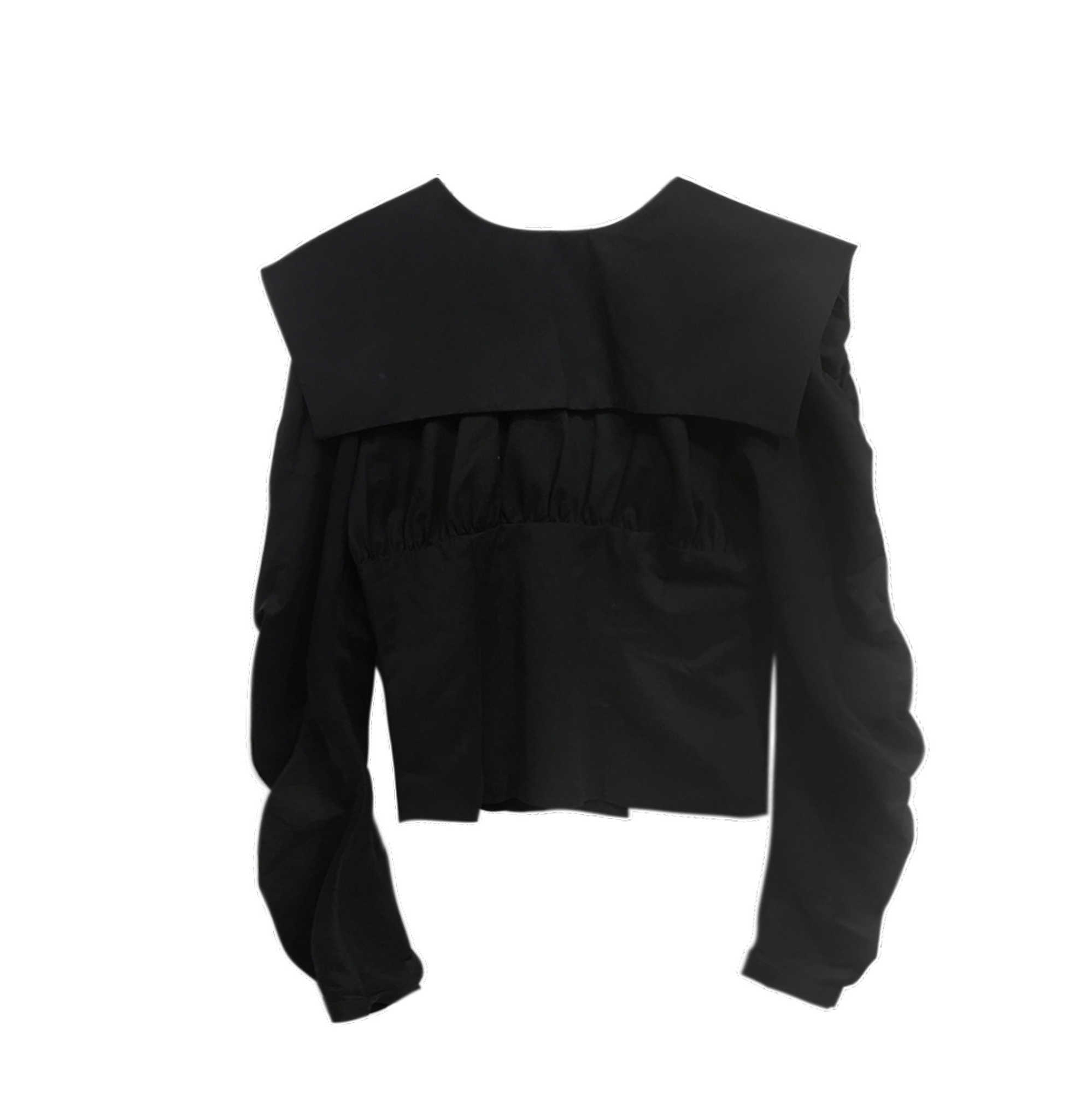 VANOVICH Korean Spring and Summer Women's Fashion Turn-down Collar Pleated Sleeve Shirt Long Blouse 210615Z