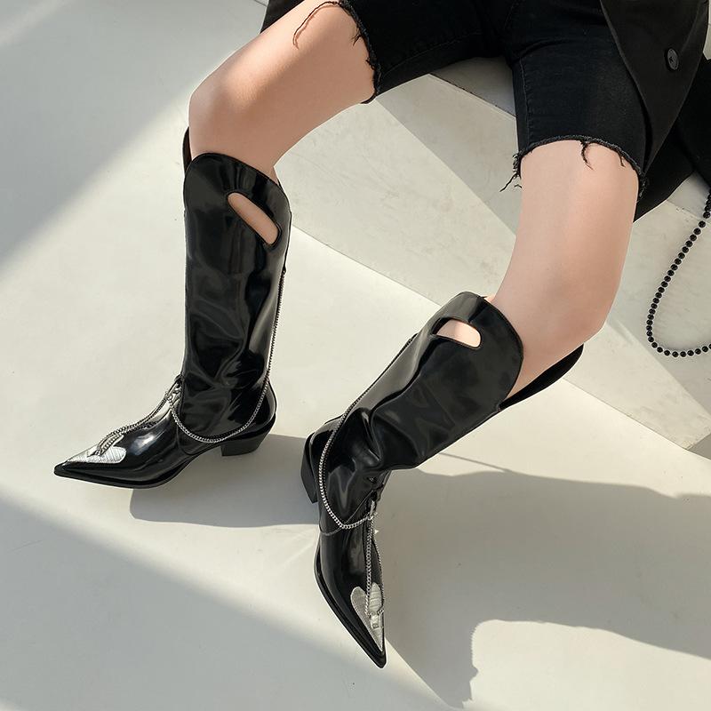 Boots Metal Chain Women's 2021 Autumn Thick Heel Middle Long Wide Fashion Shoes Fat Legs, Black
Boots Metal Chain Women's 2021 Autumn Thick Heel Middle Long Wide Fashion Shoes Fat Legs, Black