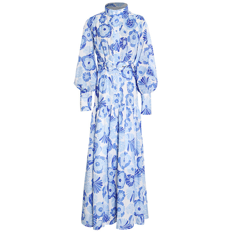 Women' Runway Dress Stand Collar Long Lantern Sleeves Flowers Printed Maxi European Designer Party Dresses, Blue
Women' Runway Dress Stand Collar Long Lantern Sleeves Flowers Printed Maxi European Designer Party Dresses, Blue